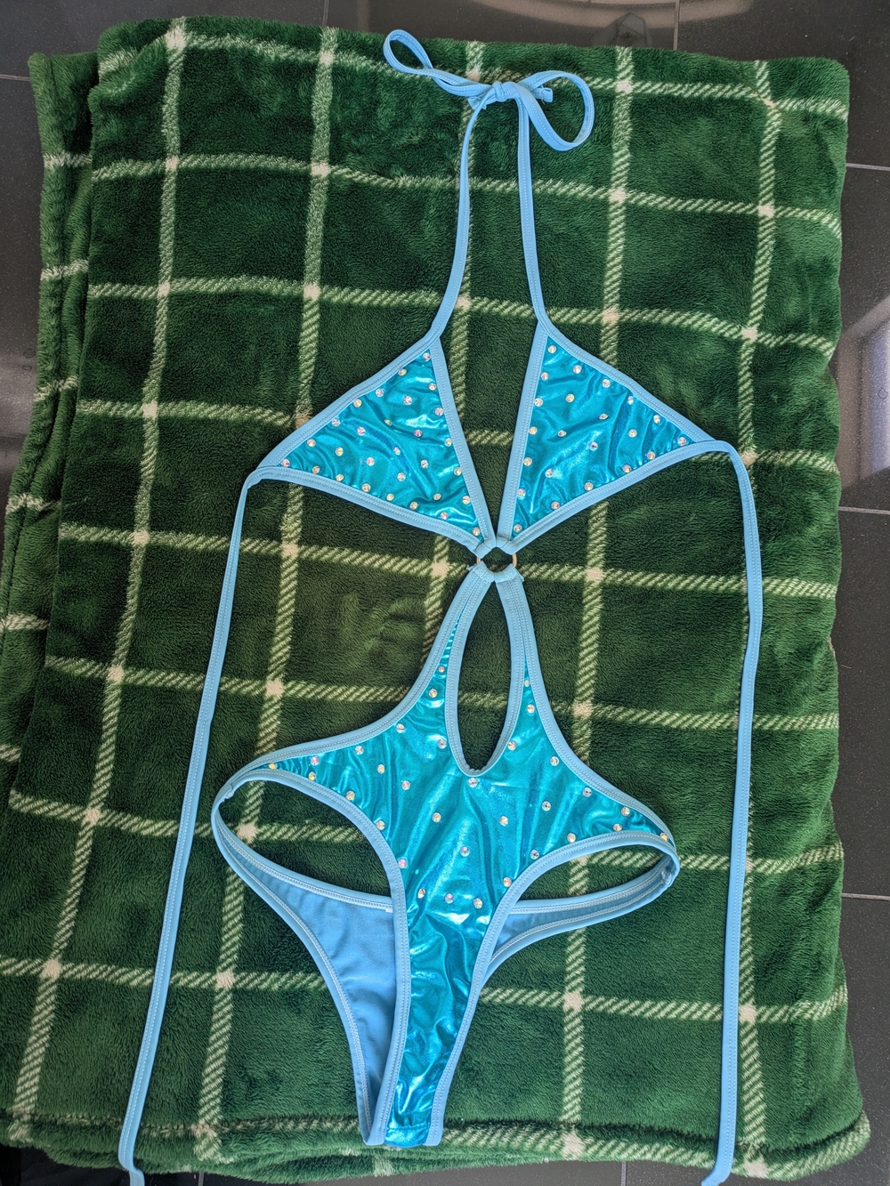 Aqua Rhinestone-Embellished Micro Monokini